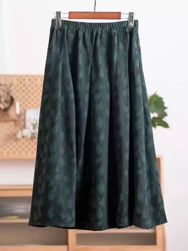 Autumn Retro Ramie Printed Elegant Versatile Skirt