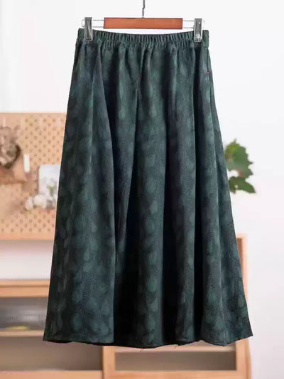 Autumn Retro Ramie Printed Elegant Versatile Skirt