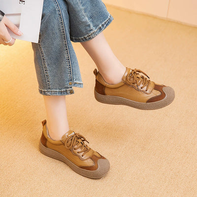 Retro Leather Casual Soft Thick Sole Patchwork Lace-Up Shoes