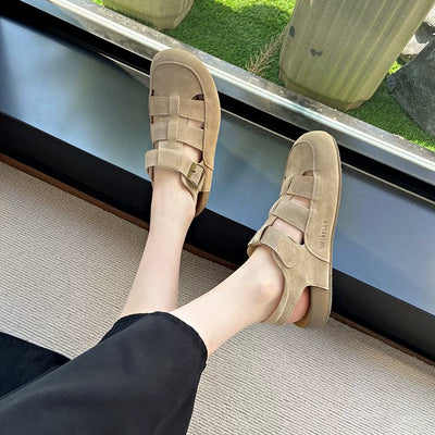 Babakud Summer Retro Sueded Casual Cut Out Soft Flat Sole Shoes
