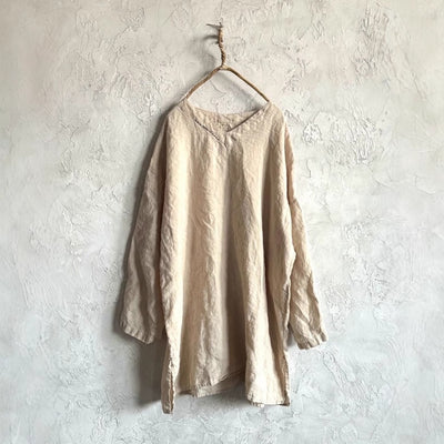 Women Comfy Solid Color V-Neck Washed Loose Linen Blouse