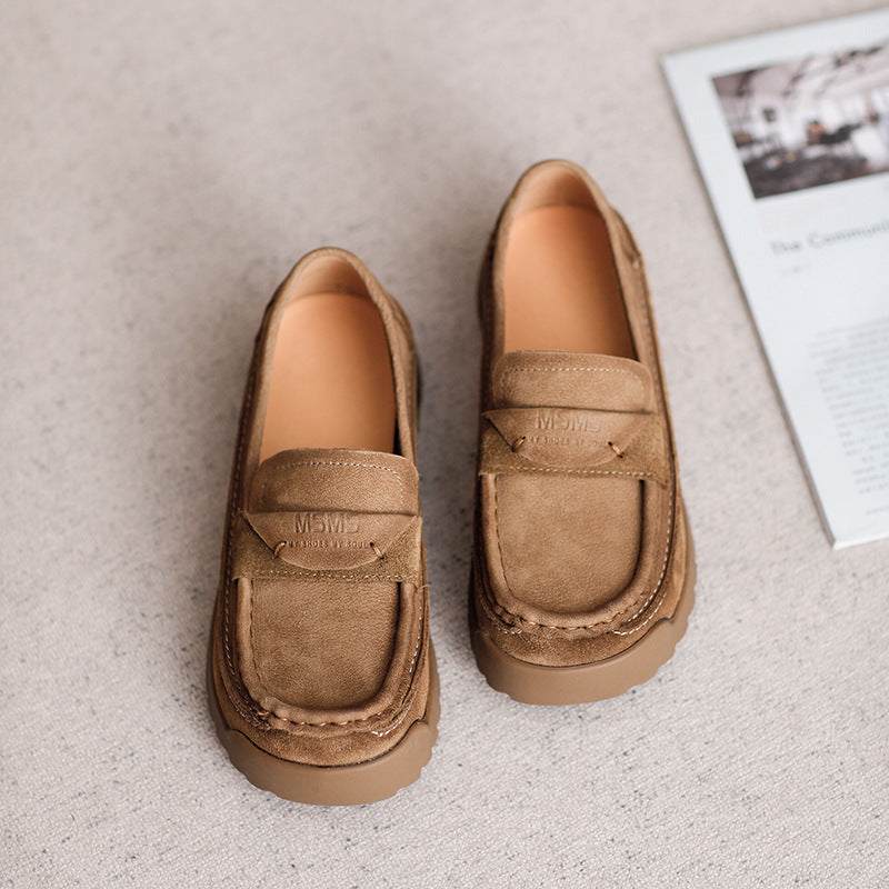 Retro Casual Platform Leather Slip-Ons for Women