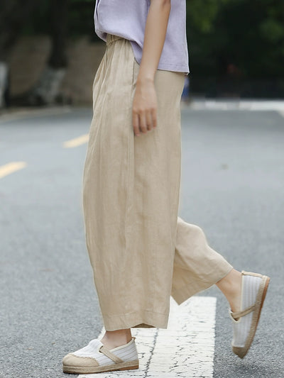 Autumn Retro Linen Casual Loose Versatile Cropped Pants