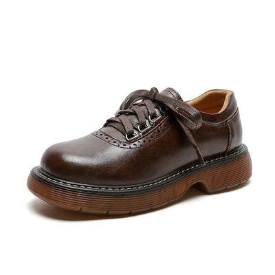 Women Retro Lace- Up Genuine Leather Casual Shoes