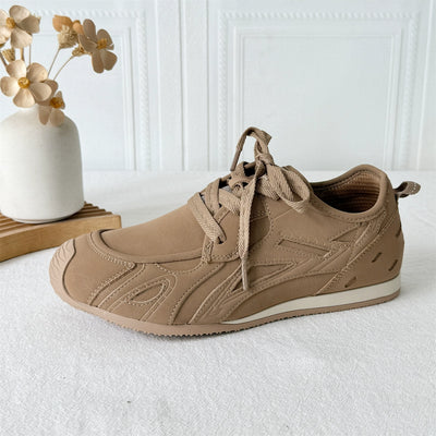 Women Casual Leather Soft Sole Lace-Up Sports Sneakers