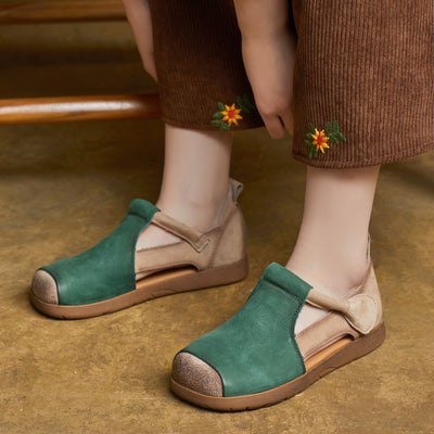 Spring Casual Color Block Velcro Genuine Leather Flats