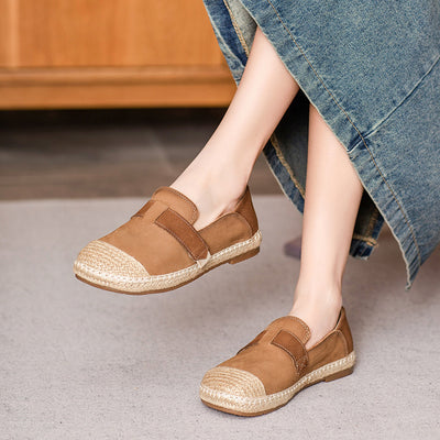 Casual Woven Contrast Color Flat Genuine Leather Slip-On Shoes