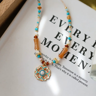 Women Vintage Natural Stone Agate 18K Gold Necklace