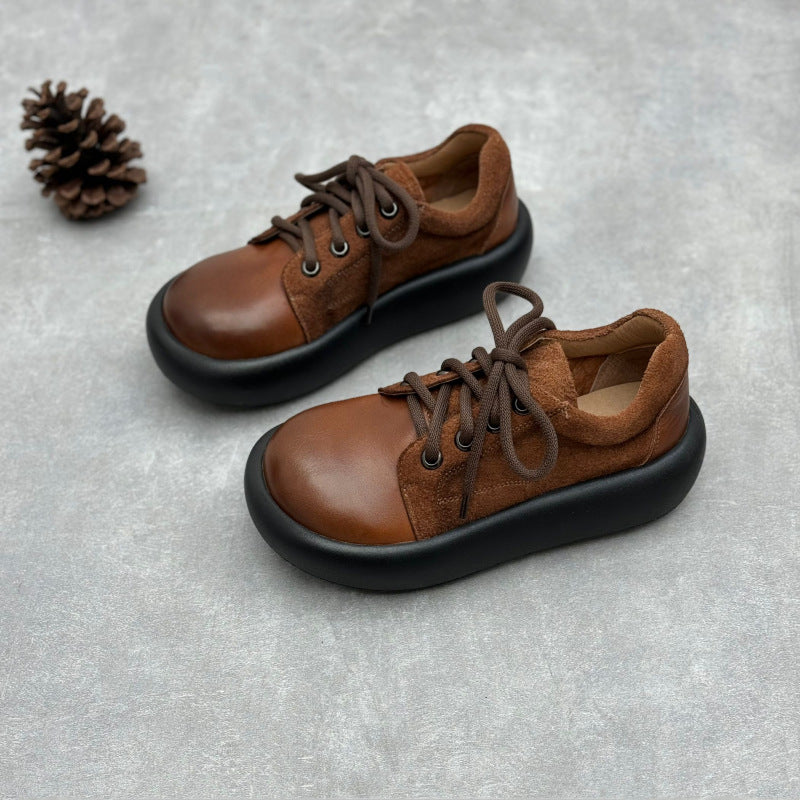 Women Retro Suede Spliced Leather Platform Casual Shoes