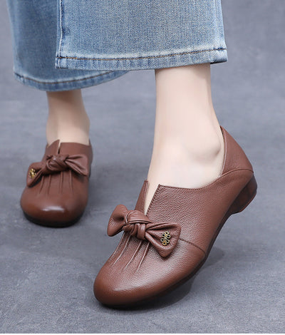 Spring Bowknot Soft-Soled Slip-On Shoes in Black and Brown