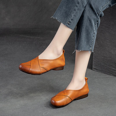 Vintage Cross-Strap Low-Cut Distressed Flat Leather Slip-Ons