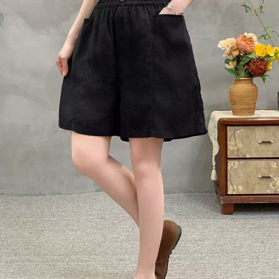 Summer Retro Ramie Comfortable High Elastic Waist Shorts