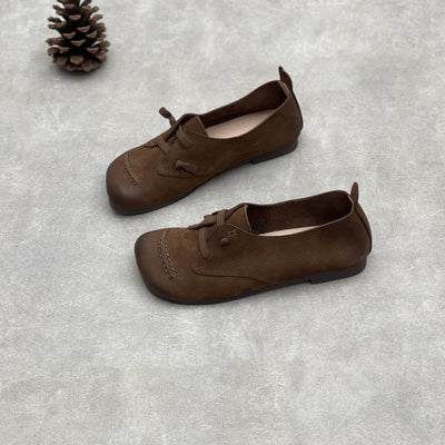 Women Retro Casual Versatile Soft Leather Low Heel Slip-Ons