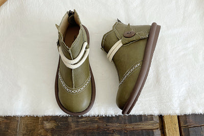 Babakud Women Round Toe Leather Warm Waterproof Short Boots
