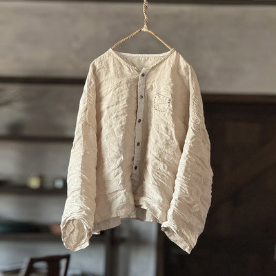 Women Vintage High Quality Washed Color Block Linen Shirt