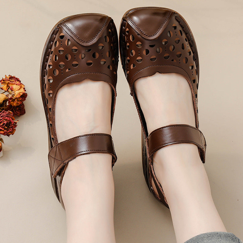 Women's Casual Genuine Leather Hollow Platform Wedge Sandals