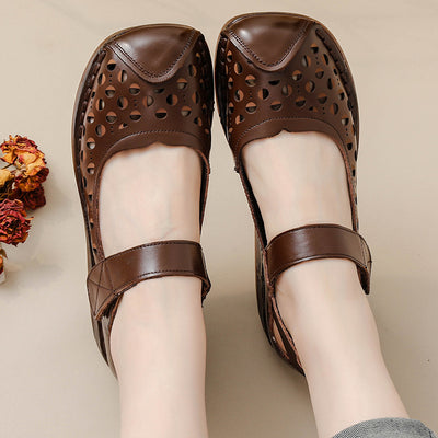 Women's Casual Genuine Leather Hollow Platform Wedge Sandals