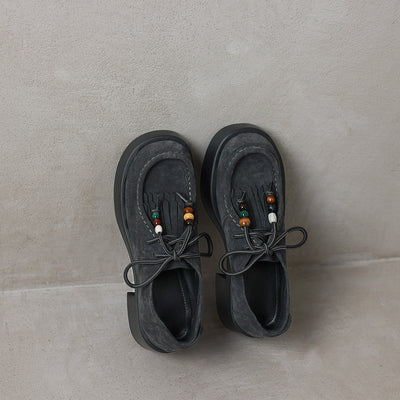 Women Casual Genuine Leather Lace-Up Loafer Flat Shoes