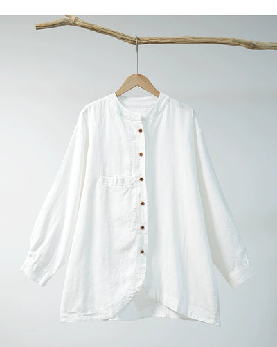 Linen Washed Stand Collar Long Sleeves Loose Versatile Coat