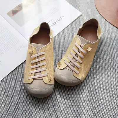 Retro Casual Genuine Leather Patchwork Sueded Slip On Shoes