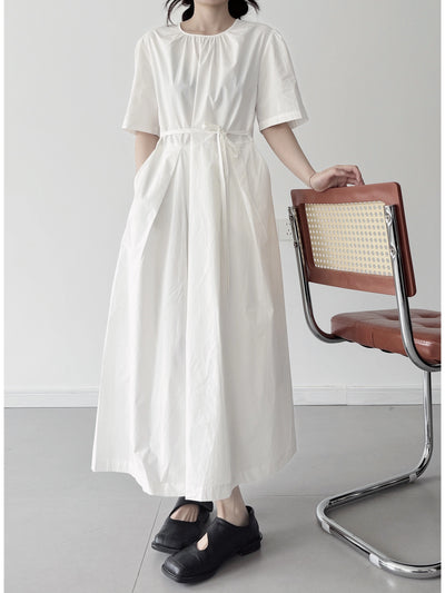 Babakud Fashionable Cotton Casual Round Neck Lace Up Dress