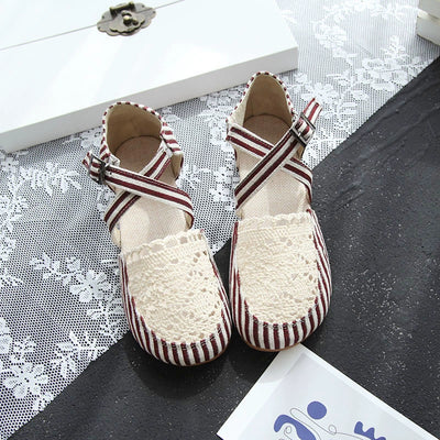 Summer Linen Closed Toe Lace Crossing Straped Striped Shoes