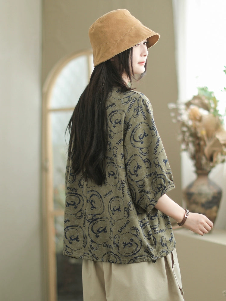 Women Summer Fashionable Versatile Round Neck Printed T-shirt