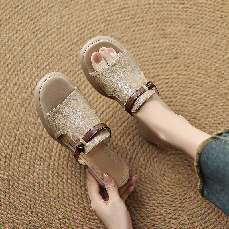 Babakud Summer Sheepskin Leather Open Toe Cut Out Sandals