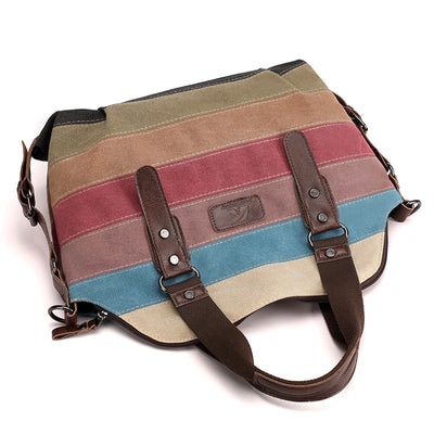 Fashion Striped Large Capacity Canvas Crossbody Shoulder Bag