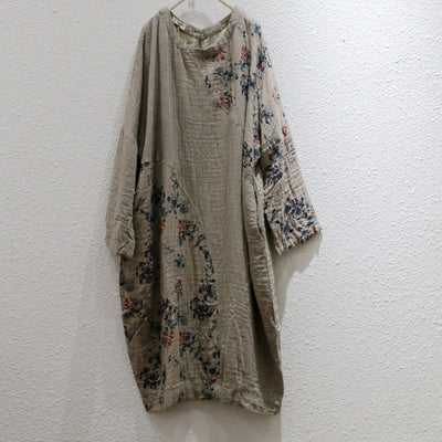 Spring Loose Soft Vintage Ethnic Style Printed Cotton Linen Dresses