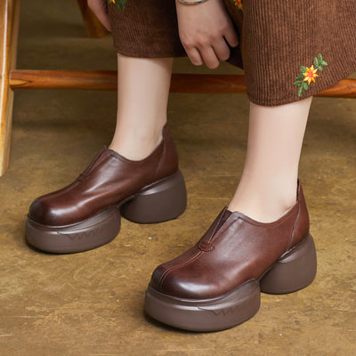 Women Minimalist Thick Soled Chunky Heeled Leather Shoes