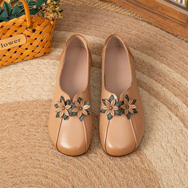 Babakud Women Autumn Ethnic Style Leather Flowers Heel Flats