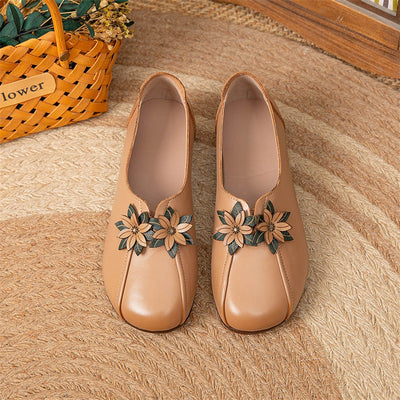 Babakud Women Autumn Ethnic Style Leather Flowers Heel Flats