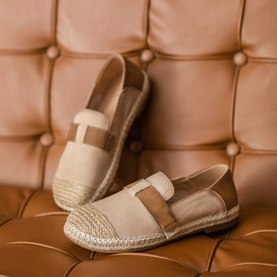 Casual Woven Contrast Color Flat Genuine Leather Slip-On Shoes