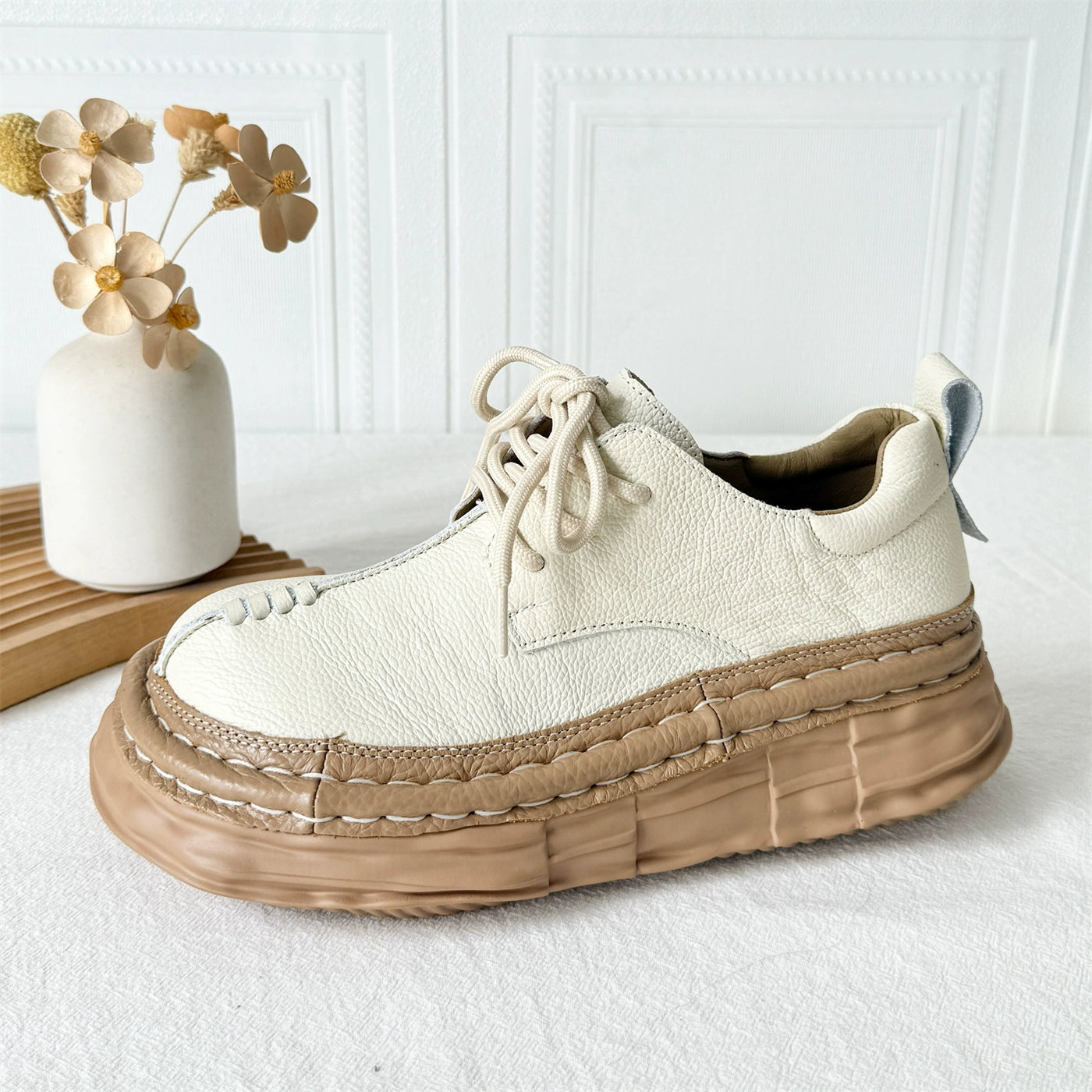 Women Retro Leather Patchwork Platform Casual Boots