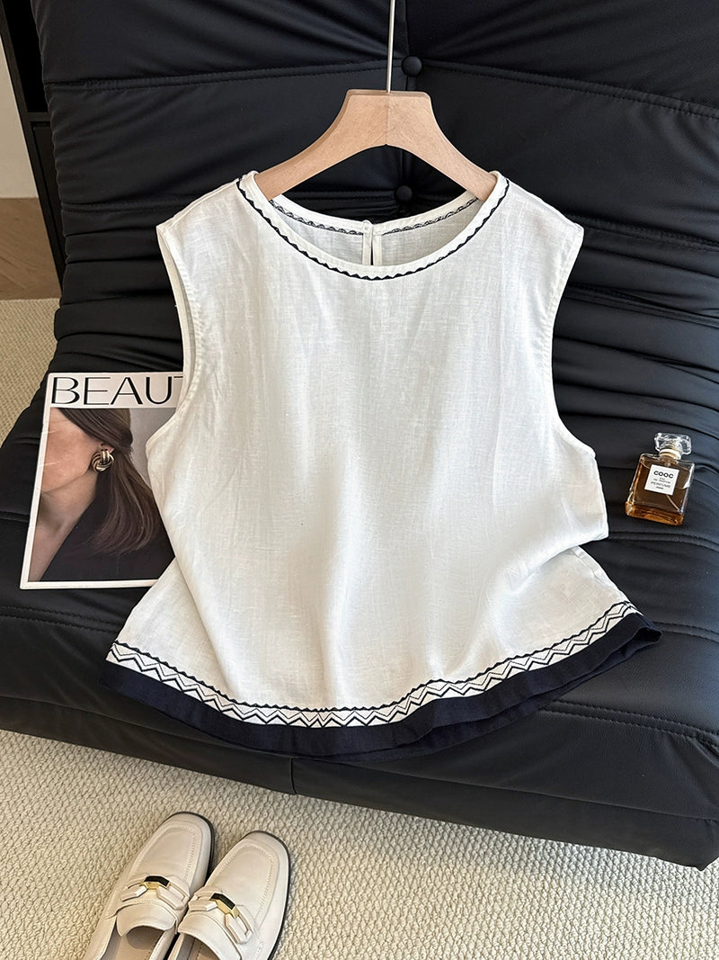 Babakud Versatile Linen Embroidered Sleeveless Tops