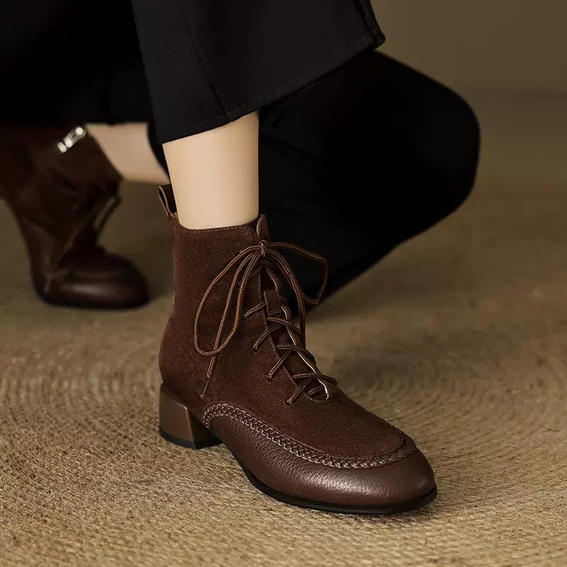 Babakud Retro Sheepskin Leather Sueded Chunky Boots