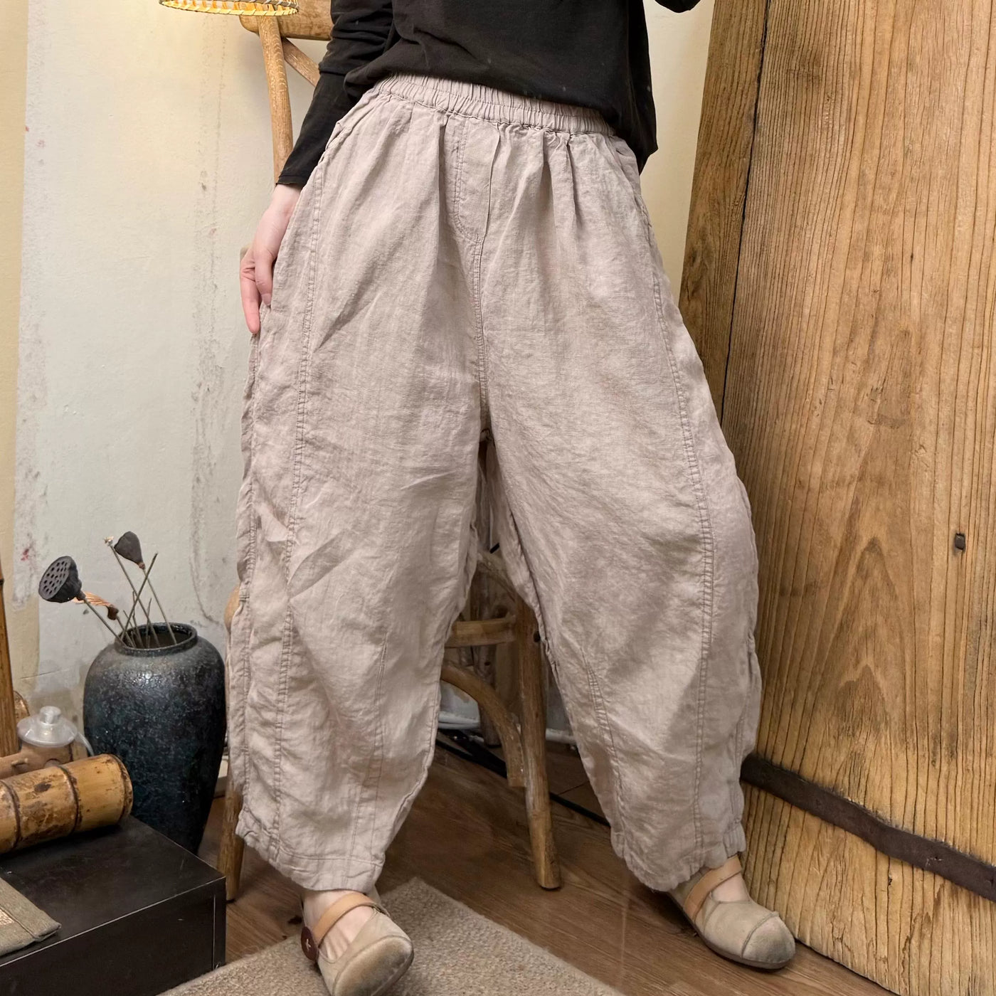Loose Spring Casual Retro Distressed Linen Harem Pants for Women