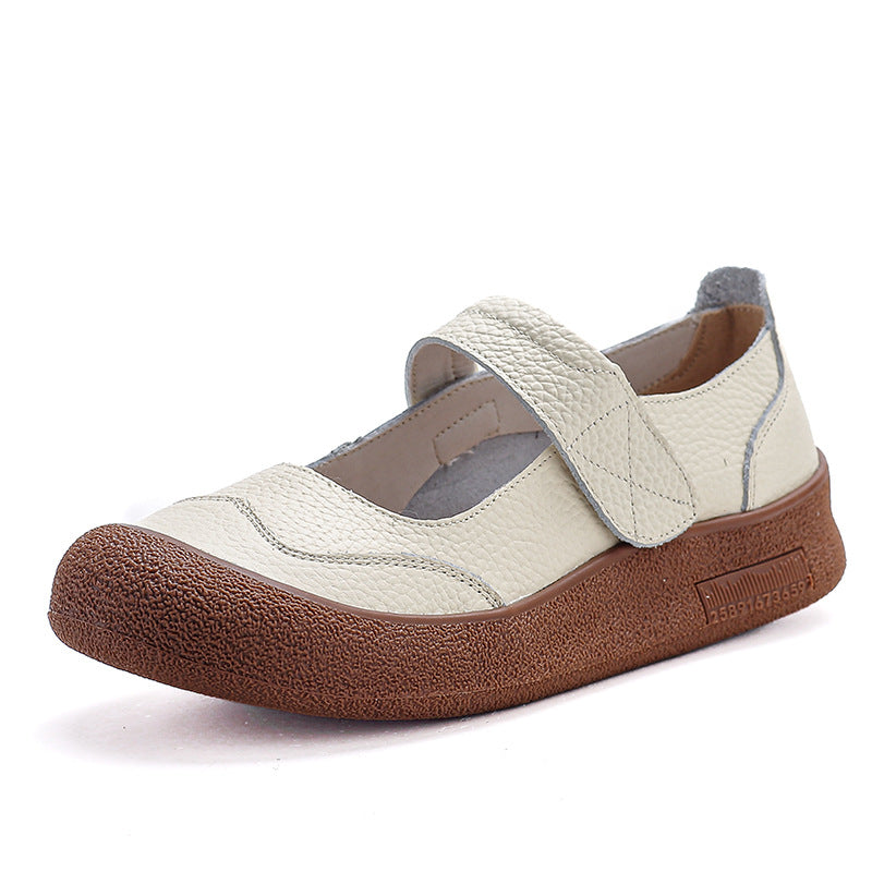 Women Retro Comfortable Leather Wide Round Toe Velcro Sandals