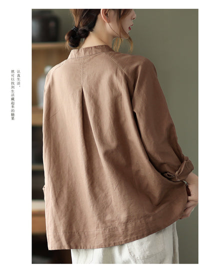 Loose Colorful Single-Breasted Casual Linen Shirts for Women