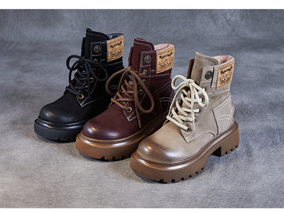 Lace-Up Trendy Retro Leather Martin Boots for Women