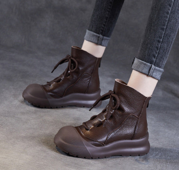 Casual Retro Drawstring Leather Ankle Boots for Women