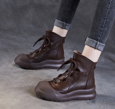 Casual Retro Drawstring Leather Ankle Boots for Women