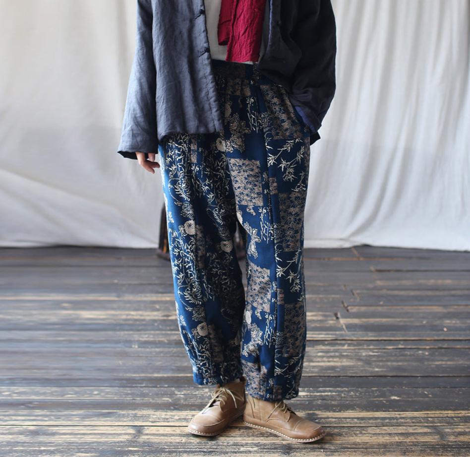 Women Autumn Winter Fleece-Lined Thickened Warm Casual Trousers