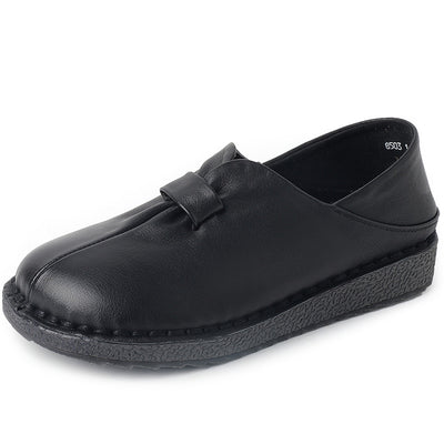 Women Retro Comfy Black and Brown Genuine Leather Slip-On Shoes
