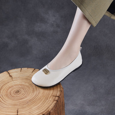 Summer Elegant Leather Soft Flat Sole Shallow Slip-On Shoes