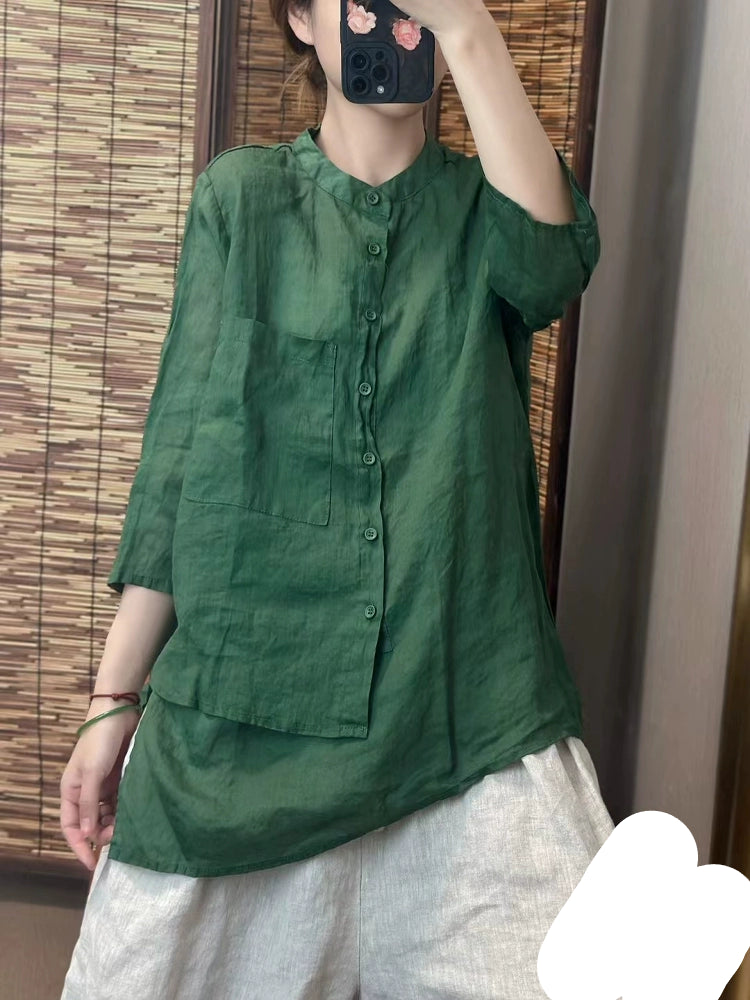 Babakud Summer Asymmetric Comfortable Linen Round Neck Shirt