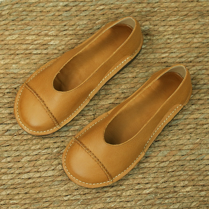 Leather Casual Shallow Patchwork Cut Out Slip-On Flats