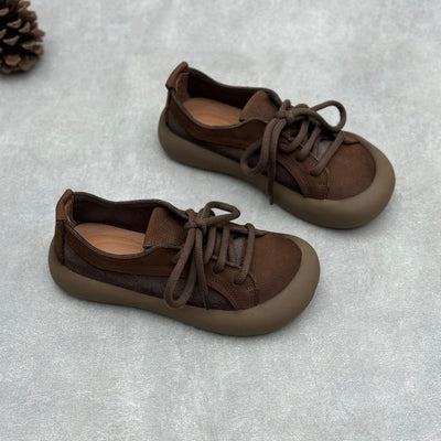 Brown Retro Genuine Leather Lace-Up Suede Casual Shoes