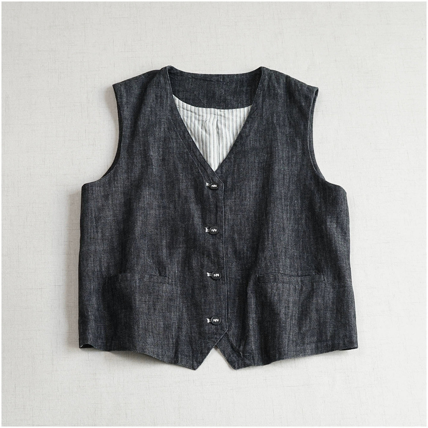 Versatile Retro Cotton V-Neck Patchwork Black Single Breasted Vest